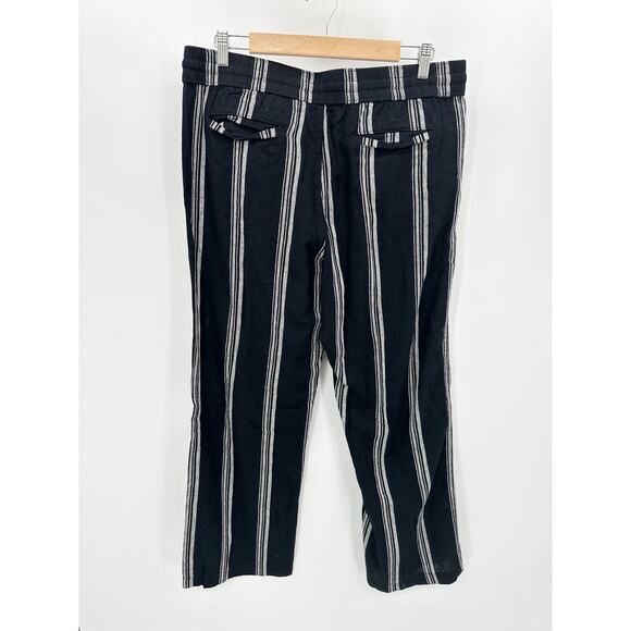 Ann Taylor Pants Women LARGE Black Cream Striped Elastic Waist Drawstring - Picture 2 of 8